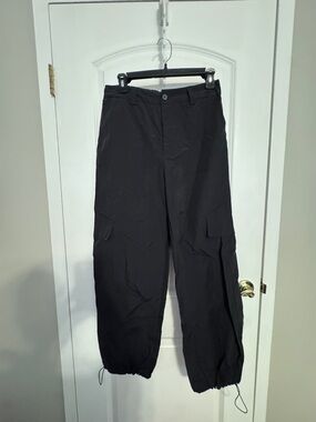Black Cargo Pants with Drawstring Hem